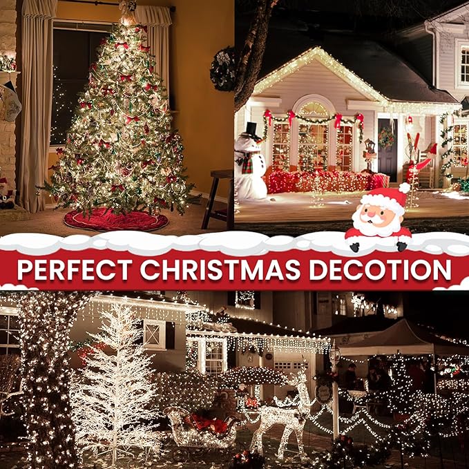 Connectable 100LED 42Ft 13Modes Christmas String Lights Indoor Outdoor | Extendable Green Wire Cool White Christmas Tree Lights with Timer | Twinkle Fairy Light Plug in for Xmas Tree(Cool White)