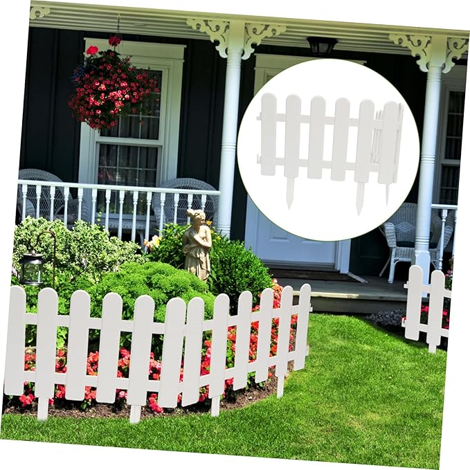 2pcs White Garden Decorative Fence with Ground Plugs Weather-Resistant Courtyard Picket Fence for Kindergarten Christmas Tree Decoration Outdoor Landscape Border