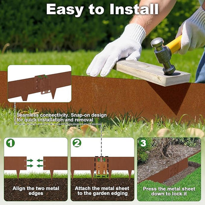 Co-rten Steel Landscape Edging 10" H x 40" L, 6 Pack Heavy Duty Metal Garden Edging, 20Ft Pre-Rustyed Steel Edging, Bendable Metal Edging for Landscaping, Yard, Tree, Flower Bed