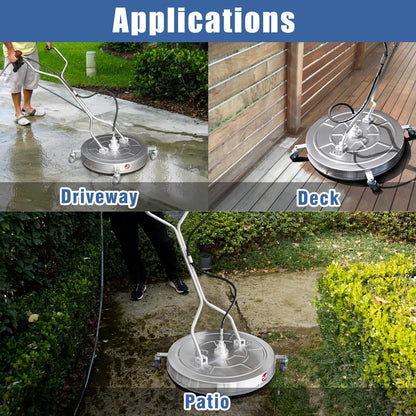 JANZ 30'' Pressure Washer Surface Cleaner with 4 Wheels,Dual Handle,Stainless Steel Housing, 2 Hose Adapters and 4 Replacement Nozzle Cores,Ideal for Driveways, Sidewalks,Patios,Decks Cleaning