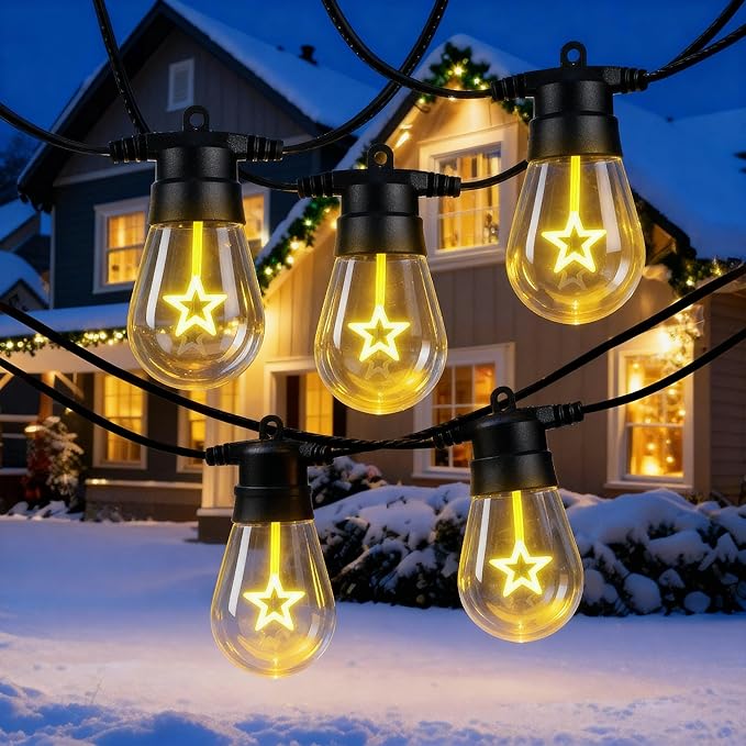 LED Christmas Lights, 50FT Patio Lights with 16Pcs Shatterproof S14 Bulb(1 Spare),4 Lighting Mode, Connectable,Waterproof Warm White Edison Plastic Bulb Hanging Light for Yard Gazebo Porch Décor
