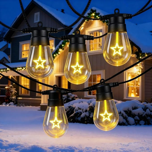 LED Christmas Lights, 50FT Patio Lights with 16Pcs Shatterproof S14 Bulb(1 Spare),4 Lighting Mode, Connectable,Waterproof Warm White Edison Plastic Bulb Hanging Light for Yard Gazebo Porch Décor