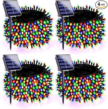 4 Pack 180FT Solar Christmas Lights Outdoor Waterproof, Super Bright 320 LED Solar String Lights with 8 Lighting Modes, Green Wire Twinkle Tree Light for Outside Xmas Party Decorations (Multi-Colored)