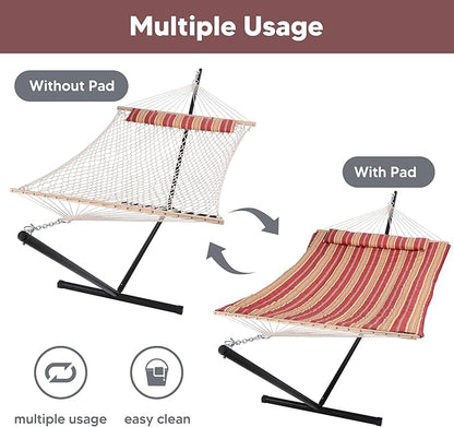 SUNCREAT Hammocks Portable Hammock with Stand, Hammock with Stand 2 Person Heavy Duty for Bedroom, Backyard, Patio, Balcony, Red Stripe