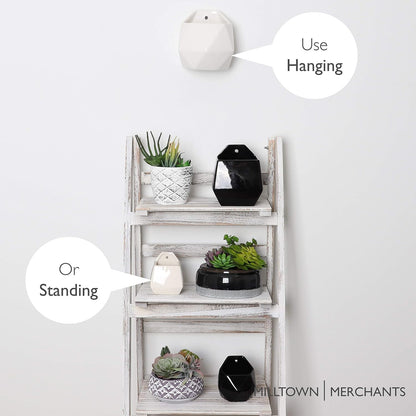 Milltown Merchants Succulent Wall Planters - White Ceramic Mounted Planters - Succulent Pots - Hanging Vases for Living Wall (1 Pack/Geometric/White)