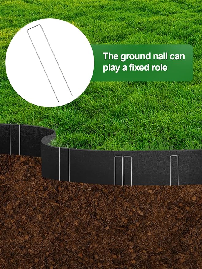 Kalolary Garden Landscape Edging, 5 inch x 60FT Garden Border Edging, Plastic Flower Bed Edging Borders Flexible Bender Border with 36 U Spikes for Lawn, Garden, Yard