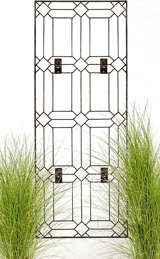 H Potter Outdoor Metal Wall Decor or Trellis for Climbing Plants Art Garden Panel Roses Vines Privacy Includes Brackets for Hanging GAR258W1