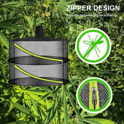 2 Layer Herb Drying Rack, Hanging Mesh Net, Foldable Plant Drying Rack with Diagonal Zipper, Garden Trimming Shears and Hooks, for Drying Herbs Plants, Fruits, Seafood, Clothing(2 Layers-23.62'')