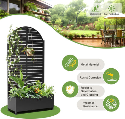 FENCY Metal Raised Garden Bed with Wheels and Trellis,Arched 73"x35"x16" Planter Box for Climbing Plants, Vegetables & Vines, Features Privacy Screen and Drainage Holes (Black-Louvered)
