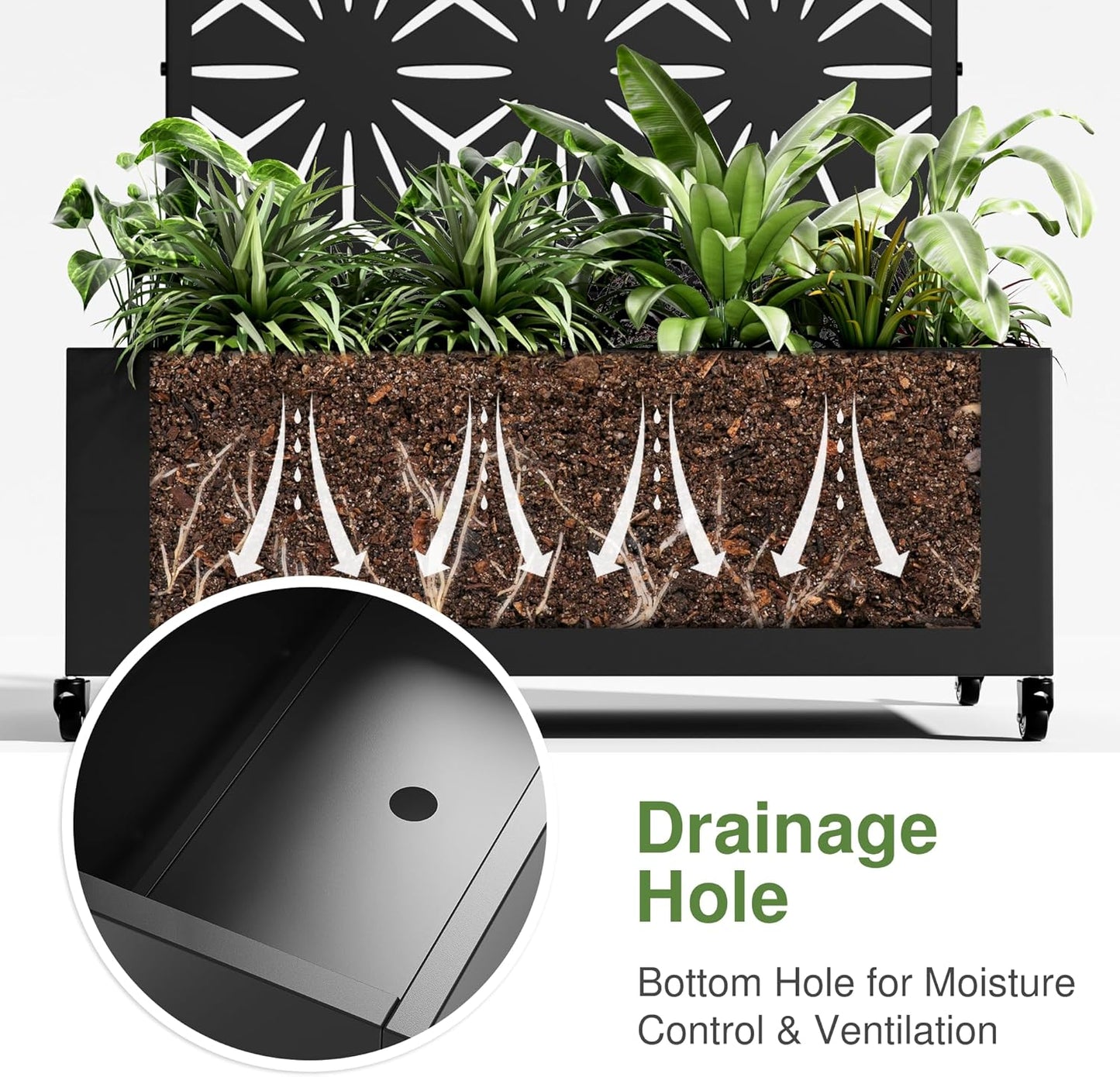 Casaphoria Metal Raised Garden Bed with Trellis and Wheels, 72"x35"x16" Arched Planter Box for Climbing Plants, Vegetables & Vines, Features Drainage Holes and Privacy Screen (Black-Star)