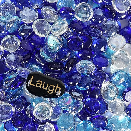 11LB Fire Glass Beads Flat Glass Marbles for Outdoor Fire Pit and Fireplace, Glass Gemstones for Vase Filler, Aquariums, Hydroponics Plants, Home Decor and Christmas DIY Craft, Blue Mixed