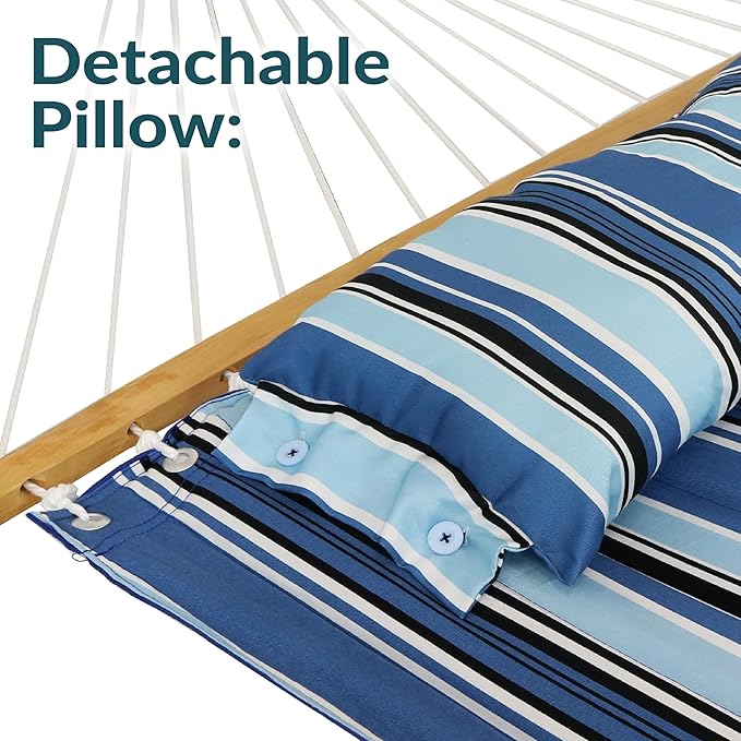 Sunnydaze Quilted Outdoor Hammock with Spreader Bars - Heavy-Duty 450-Pound Capacity Double Hammock for Outside - Misty Beach