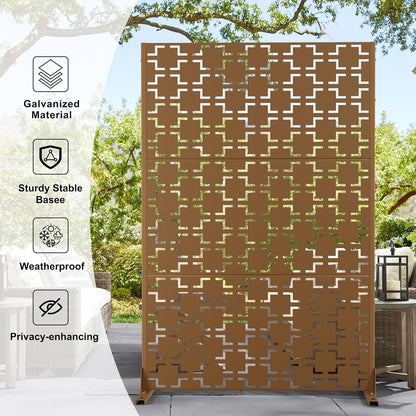 Metal Privacy Screen Outdoor 72" H×47" W,Freestanding Decorative Privacy Screen for Balcony Yard&Garden,Privacy Fence-Brown&Square