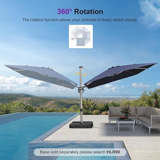 PURPLE LEAF 9' X 12' Left-right Tilting Patio Umbrella Outdoor Swivel Cantilever Umbrella Aluminum Offset Umbrella with Champagne Frame and 360-degree Rotation for Garden Deck Pool, Navy Blue