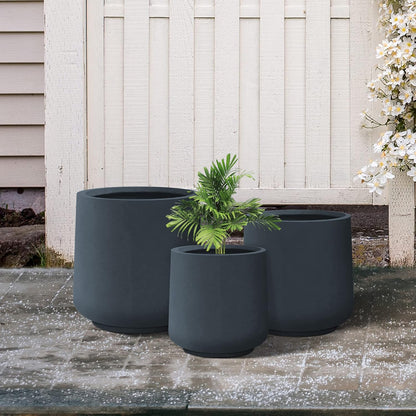 Kante 15.3"+11.6"+8.2" Dia Round Concrete Planter, Large Outdoor Indoor Planter Pots Containers with Drainage Holes and Rubber Plug for Home Garden Patio, Charcoal