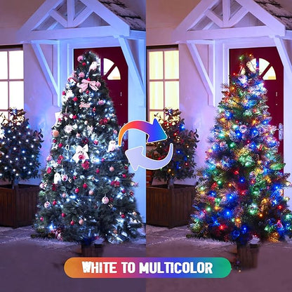 JMEXSUSS 2 Pack White and Multicolor Solar Christmas Lights, Total 400 LED 151FT Color Changing Solar String Lights Outdoor Waterproof for Outside Yard Tree Christmas Decorations