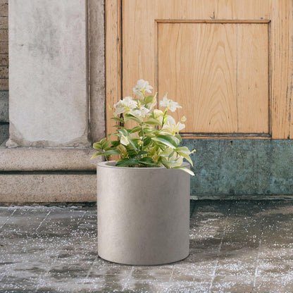 Kante 9.8" Dia Round Concrete Planter, Modern Style Large Cylindrical Plant Pot with Drainage Hole and Rubber Plug for Indoor Outdoor Patio, Weathered Concrete