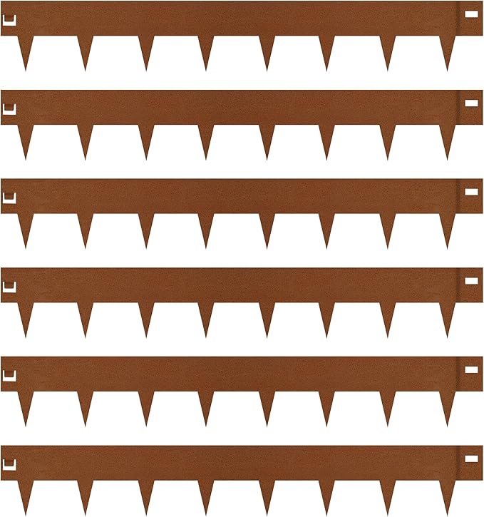 Worth Garden 6-Pack 6" H. Corten Steel Landscape Lawn Edging (20Ft Total) - Rust Patina Finish 18-Gauge Bendable Metal Strips - Hammer-in Edging Border - Buckle Connection - Yard Pathway Divider