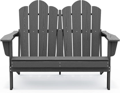 SERWALL Adirondack Bench, HDPE All-Weather Adirondack Loveseat, Outdoor Adirondack Chair for 2, Grey