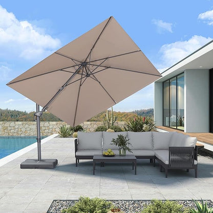 PURPLE LEAF 10' X 10' Left-right Tilting Outdoor Patio Umbrella Swivel Offset Cantilever Heavy Duty Rectangle Aluminum Umbrella with UV Resistant for Deck Pool Patio Backyard, Sand Dune