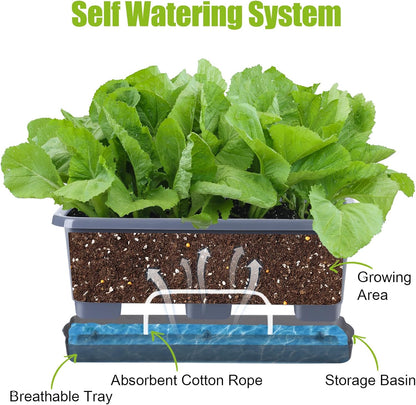 Window Box Planter 8 Pcs, 17 Inches Rectangle Flower Pots with Drainage Holes and Trays, Vegetable Planters for Windowsill Patio Garden Balcony Home Porch Yard Indoor Outdoor (Grey)