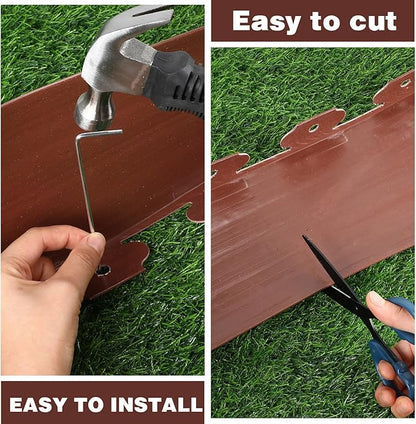 6 Inch Tall 33 ft Length Landscape Plastic Edging Kit with Hammer Spikes Plastic Garden Flower Bed Edging Landscape Border for Gardens Border Grass Yard Lawn (Brown)