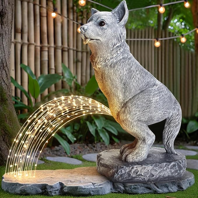 Garden Statues Dog Statue with Solar LED Light, Ideal Gifts for Friends or Family's Birthday, Outdoor Decorations for Yard