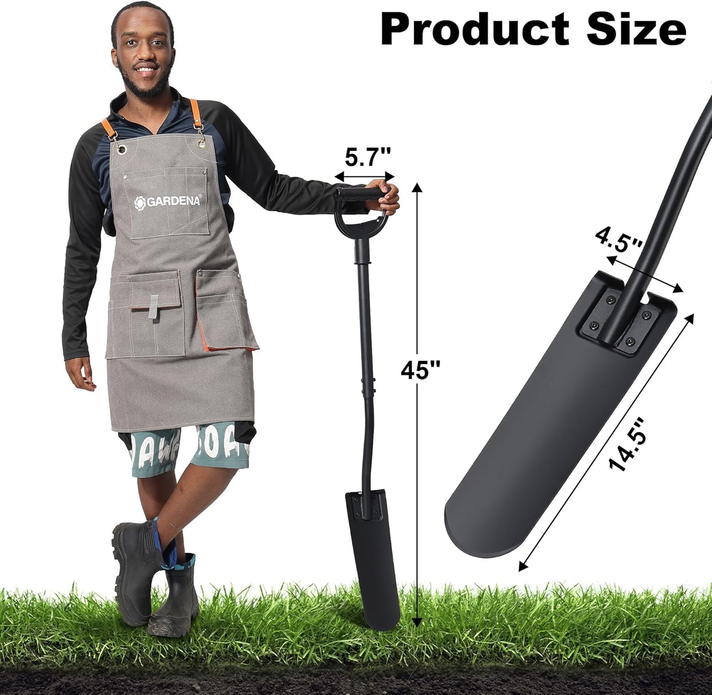 Spade Shovel, 45" Trench Shovel with 14.5" Long Narrow Spade for Digging, Trenching, Planting, Gardening, Heavy Duty