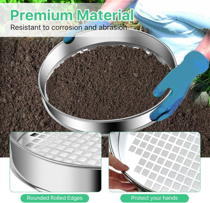 Soil Sifter for Gardening, Soil Sifter and Shovel Set, 11.8'' Stainless Steel Sand Sifter for Gardening, Dirt Sifter Strainer for Sand Rocks Dirt Seed Compost