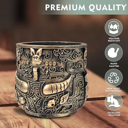 Tribal Vintage Face Planter,Lightweight Unique Plant Pots with Drainage,Eclectic Small Succulent Flower Planters Pots for Outdoor&Indoor Plants,Funny Garden Pot for Room Decor(5.5in)