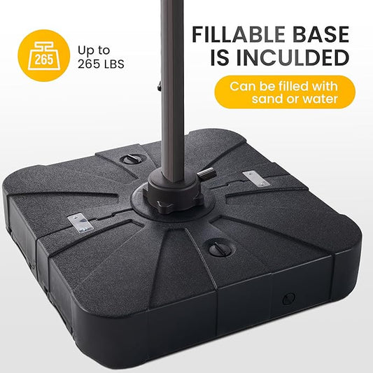 10 X 13 FT Cantilever Patio Umbrella with Base Included Outdoor Heavy Duty Double Top Windproof Rectangle Offset Umbrellas with 360-degree Rotation for Pool Deck Backyard, Black