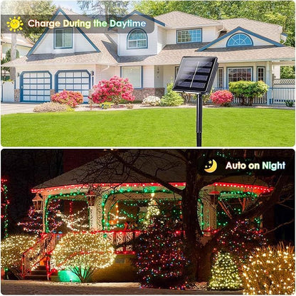 2 Pack 200 LED Solar Christmas Lights Outdoor Waterproof, Solar String Lights for Outside, Solar Outdoor String Light with 8 Lighting Modes for Xmas Tree Wedding Party Yard Decorations (Red and Green)