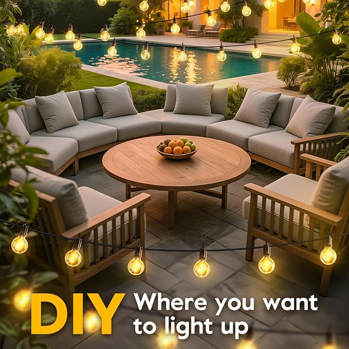 Minetom 75FT Solar String Lights Outdoor with Cable Ties and Hooks, Commercial Waterproof Solar Powered Patio Lights with 35 LED Shatterproof Bulbs, Hanging Light for Outside Backyard Garden Decor