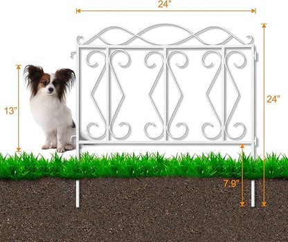 AMAGABELI GARDEN & HOME 5 Panels 24in(H)×10ft(L) Decorative Garden Fences and Borders for Dogs No Dig Rustproof Metal Fence Panels Garden Fence Edging Border Animal Barrier Fencing White
