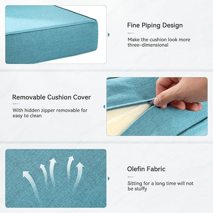 Luxury 6" Outdoor Cushions for Patio Furniture, 24x24x6" Thick Seat Cushion Set of 2, Fade Resistant Couch Chair Replacement Cushions High Density Deep Wicker Chair Cushion w/ Removable Cover, Teal