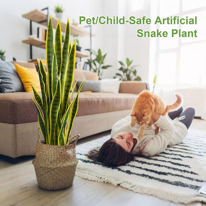 Fake Snake Plant 3ft Tall Faux Sansevieria with 24 Realistic Leaves UV Resistant Potted 2 Pack Fake Mother in Law's Tongue Plants for Indoor Outdoor Home Office Bedroom or Patio Decoration, Yellow