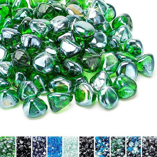 Skyflame 10-Pound Fire Glass Diamonds for Fire Pit Fireplace Landscaping, 1/2 Inch Reflective Glass Fire-Diamonds, Emerald Green