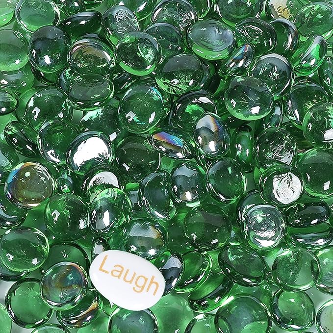 5LB Fire Glass Beads Flat Glass Marbles for Outdoor Fire Pit and Fireplace, Glass Gemstones for Vase Filler, Aquariums, Hydroponics Plants, Home Decor and Christmas DIY Craft, Green