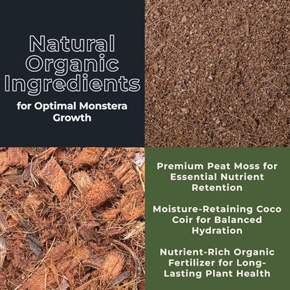 Monstera Potting Soil Mix – Organic, Fast-Draining, Chunky Soil with Coconut Coir & New Zealand Bark for Indoor Plants – Premium Fertilizer for Monstera Deliciosa, Albo & More (10 quarts)