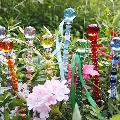 271 Pcs Beaded Garden Stakes Kit, DIY Fairy Wand Garden Stakes Beads Kit Colorful Large Hole Bead Crystal Stopper Top 9 Stainless Steel Threaded Rod Beaded Fairy Wands Supplies for Outdoor Decorative