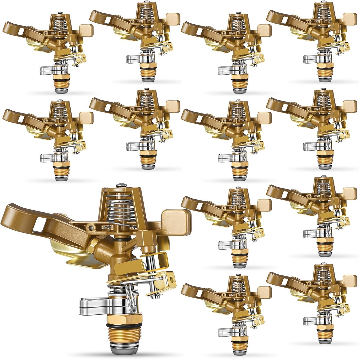 Ferraycle 12 Pieces 1/2 Inch Brass Impact Sprinkler Head with Nozzles Heavy Duty Adjustable 0-360 Degrees Impulse Sprinkler Head Lawn Watering for Yard Irrigation