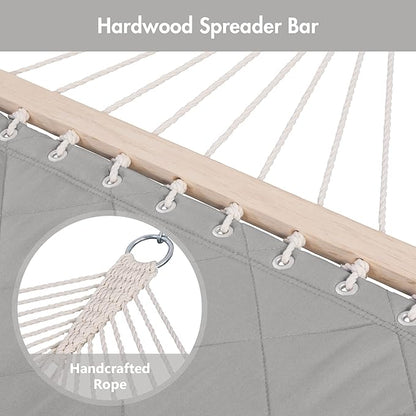 ANOW Heavy Duty Hammock with Spreader Bars and Detachable Pillow, 2 Person Hammock for Outdoors Indoors, 450 LBS Weight Capacity, Light Gray