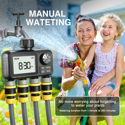 Sprinkler Timer,4 Outlets Programmable Water Timer for Garden Hose,Outdoor Hose Timers with Rain Delay/Manual/Automatic Watering System,Digital Irrigation Timers for Yard,Lawn