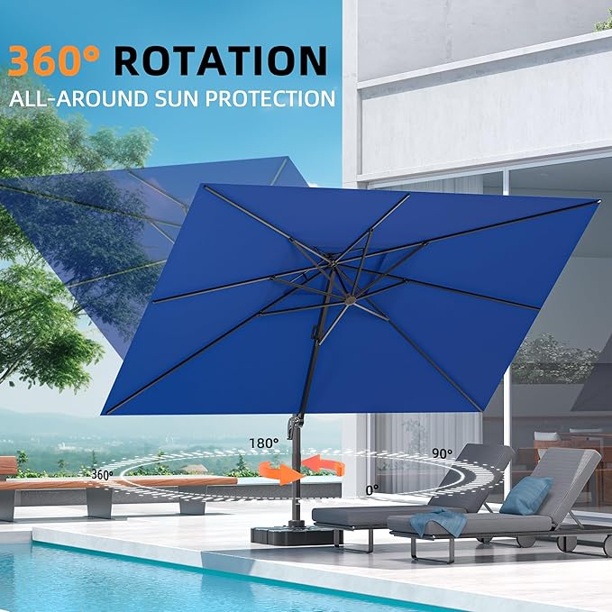 9' X 12' Cantilever Outdoor Patio Umbrellas Double Top Large Rectangle Umbrella Heavy Duty 360°Rotation Offset Umbrella for Garden Deck Pool Patio,Navy Blue
