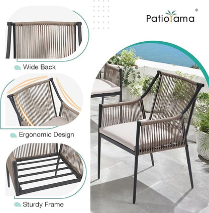 Patiorama 5-Piece Patio Dining Set, Outdoor Dining Table Chair Set, All-Weather Embossed Rattan Wicker Rope Conversation Set, Patio Furniture Set w/Umbrella Hole, 4 Cushioned Chairs&Glass Table(Beige)