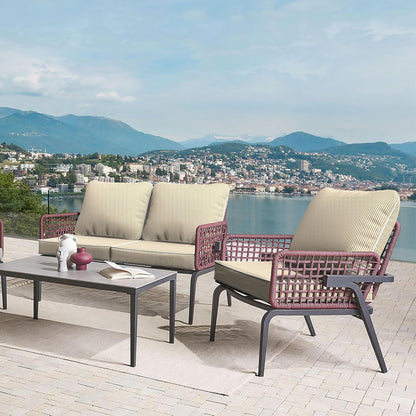 LVTXIII Outdoor Deep Seat Cushion Patio Seat and Back Cushion Set Seasonal Chair Cushion with Removable Cover and Adjustable Buckle for Home and Garden, 24"x24"x4", Strip Beige