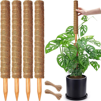 4 Pack 18 Inch Moss Pole, Stackable Moss Poles for Climbing Plants Monstera, Tall Plant Sticks Accessories, Large Coir Plant Support Stakes for Potted Plants Indoor, Pothos, Philodendron