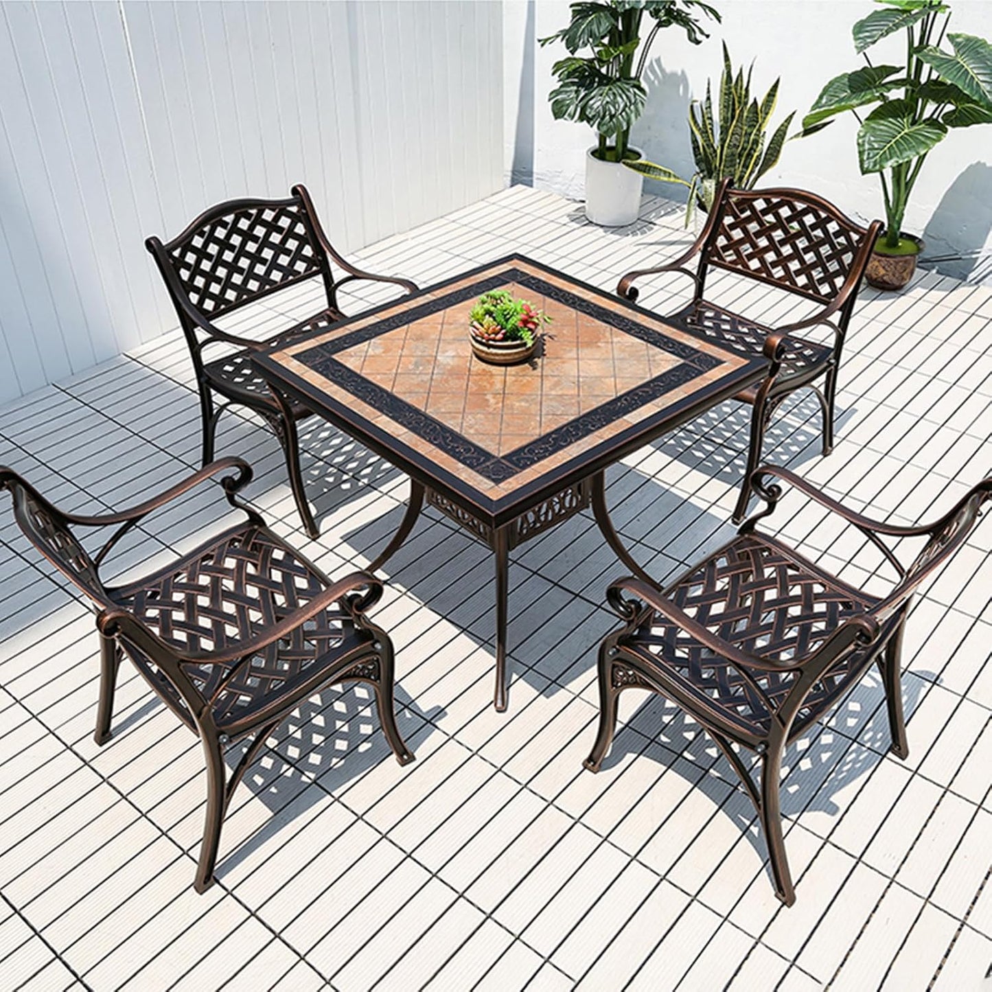 Outdoor Dining Chair Cast Aluminum Patio Chairs Set of 2 All-Weather Patio Dining Chair with Adjustable Feet for Backyard Garden (Die-Casting A Chair)