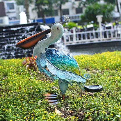 HONGLAND Solar Metal Pelican Statues Garden Sculpture & Statues, 17 Inch Glass Outdoor Pelican Yard Art Coastal Ocean Bird Decor Lawn Ornament for Backyard Porch Patio Decor（Blue-Green）