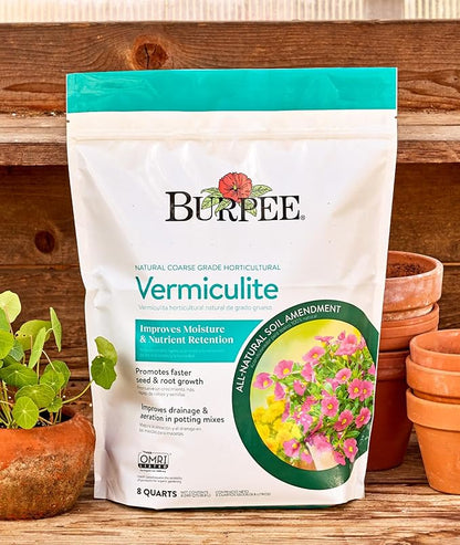 Burpee Organic Horticultural Add to Potting Soil | Ideal for Seed Starting, Water Retention and Plant Propagation | 100% Natural | 8 Quart, 1-Pack, Vermiculite (8qt)